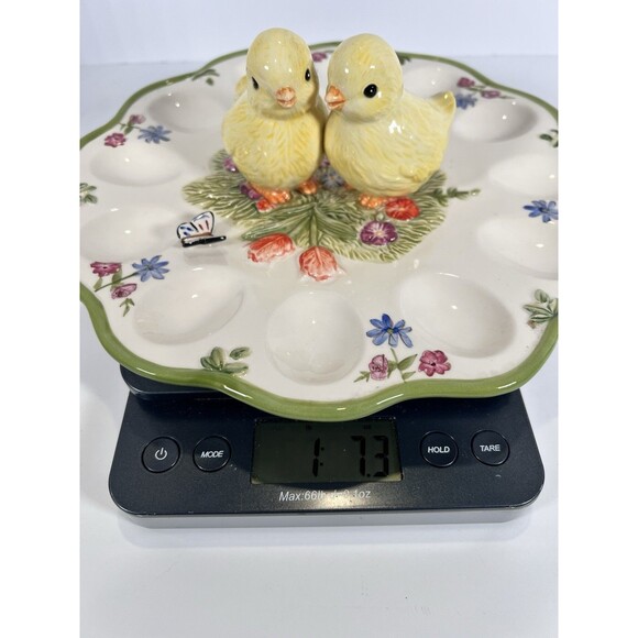 Egg Platter With 2 Baby Chics, Butterfly & Tulips.‎ Vintage 10” Diameter - Picture 16 of 16